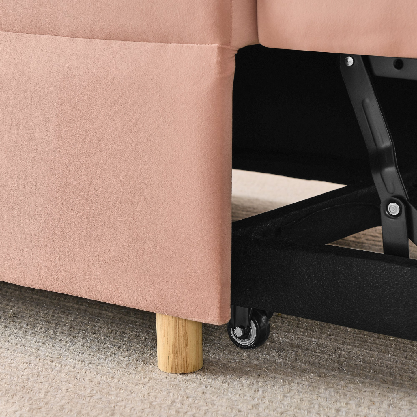 Convertible Sleeper Sofa Chair Adjustable Backrest Recliner with Pullout Sofa Bed with Wheels, Modern Linen Fabric for Living Room for Tight Spaces, Pink