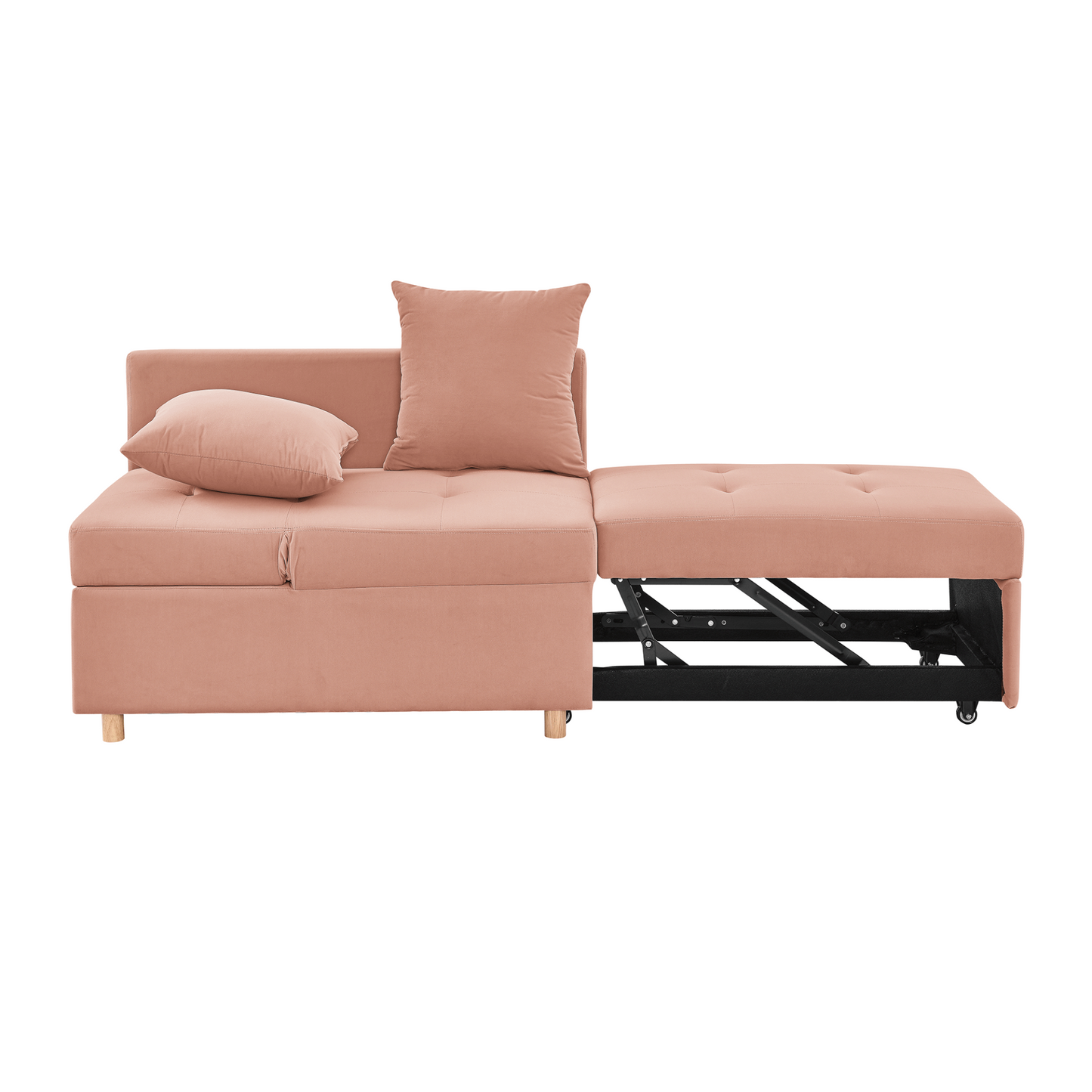 Convertible Sleeper Sofa Chair Adjustable Backrest Recliner with Pullout Sofa Bed with Wheels, Modern Linen Fabric for Living Room for Tight Spaces, Pink