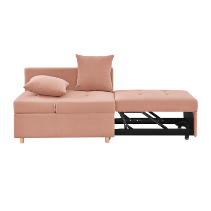 Convertible Sleeper Sofa Chair Adjustable Backrest Recliner with Pullout Sofa Bed with Wheels, Modern Linen Fabric for Living Room for Tight Spaces, Pink