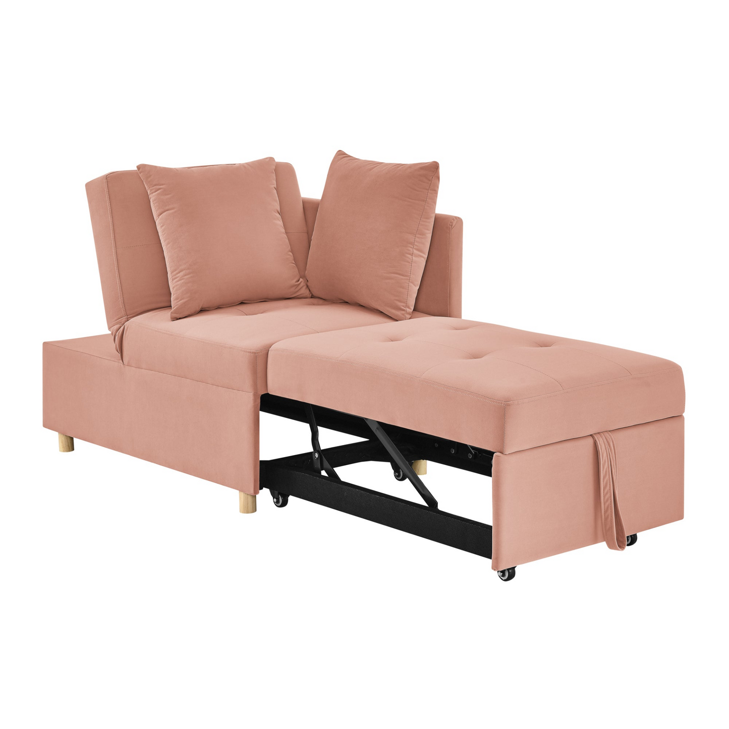 Convertible Sleeper Sofa Chair Adjustable Backrest Recliner with Pullout Sofa Bed with Wheels, Modern Linen Fabric for Living Room for Tight Spaces, Pink