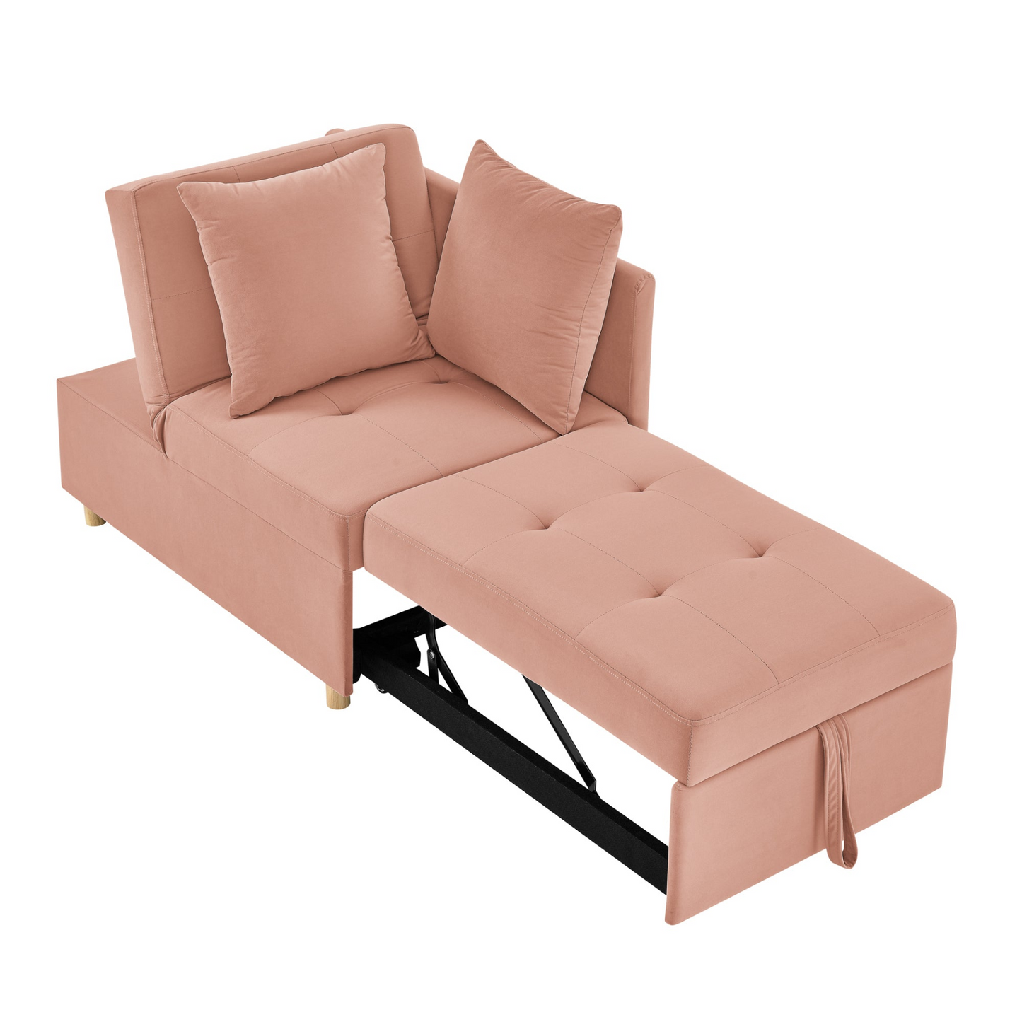 Convertible Sleeper Sofa Chair Adjustable Backrest Recliner with Pullout Sofa Bed with Wheels, Modern Linen Fabric for Living Room for Tight Spaces, Pink