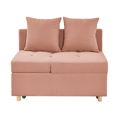 Convertible Sleeper Sofa Chair Adjustable Backrest Recliner with Pullout Sofa Bed with Wheels, Modern Linen Fabric for Living Room for Tight Spaces, Pink