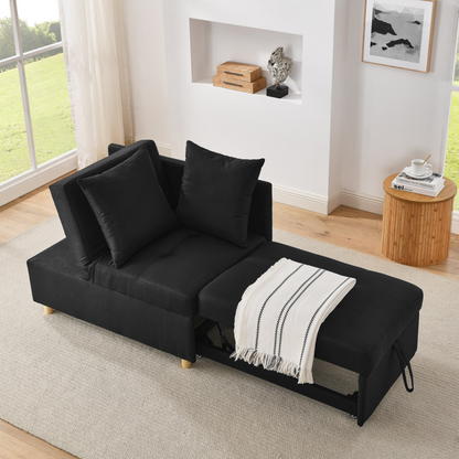 Convertible Sleeper Sofa Chair Adjustable Backrest Recliner with Pullout Sofa Bed with Wheels, Modern Linen Fabric for Living Room for Tight Spaces, Black