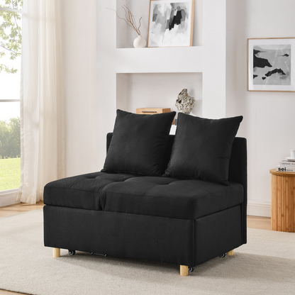 Convertible Sleeper Sofa Chair Adjustable Backrest Recliner with Pullout Sofa Bed with Wheels, Modern Linen Fabric for Living Room for Tight Spaces, Black