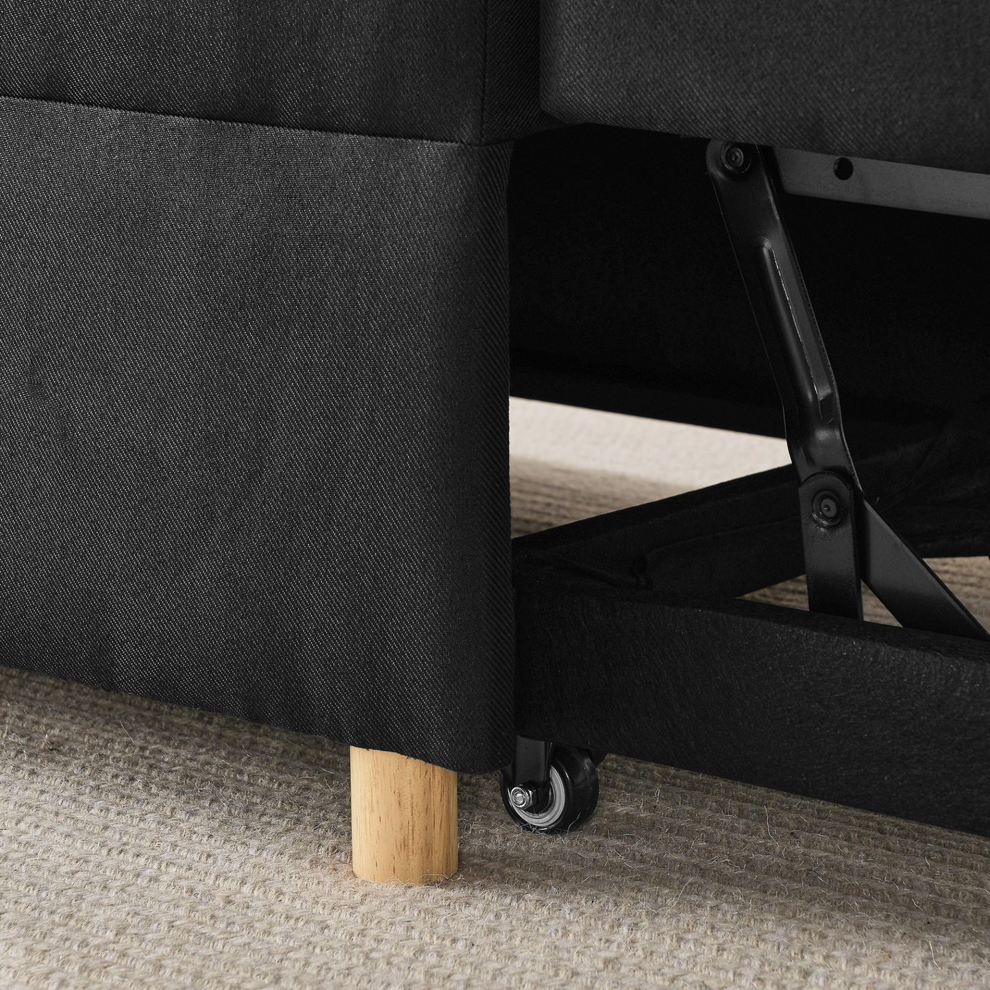 Convertible Sleeper Sofa Chair Adjustable Backrest Recliner with Pullout Sofa Bed with Wheels, Modern Linen Fabric for Living Room for Tight Spaces, Black