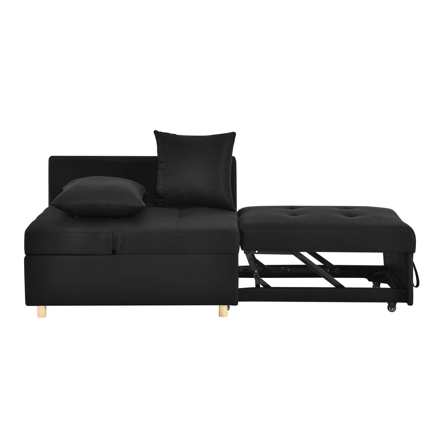 Convertible Sleeper Sofa Chair Adjustable Backrest Recliner with Pullout Sofa Bed with Wheels, Modern Linen Fabric for Living Room for Tight Spaces, Black