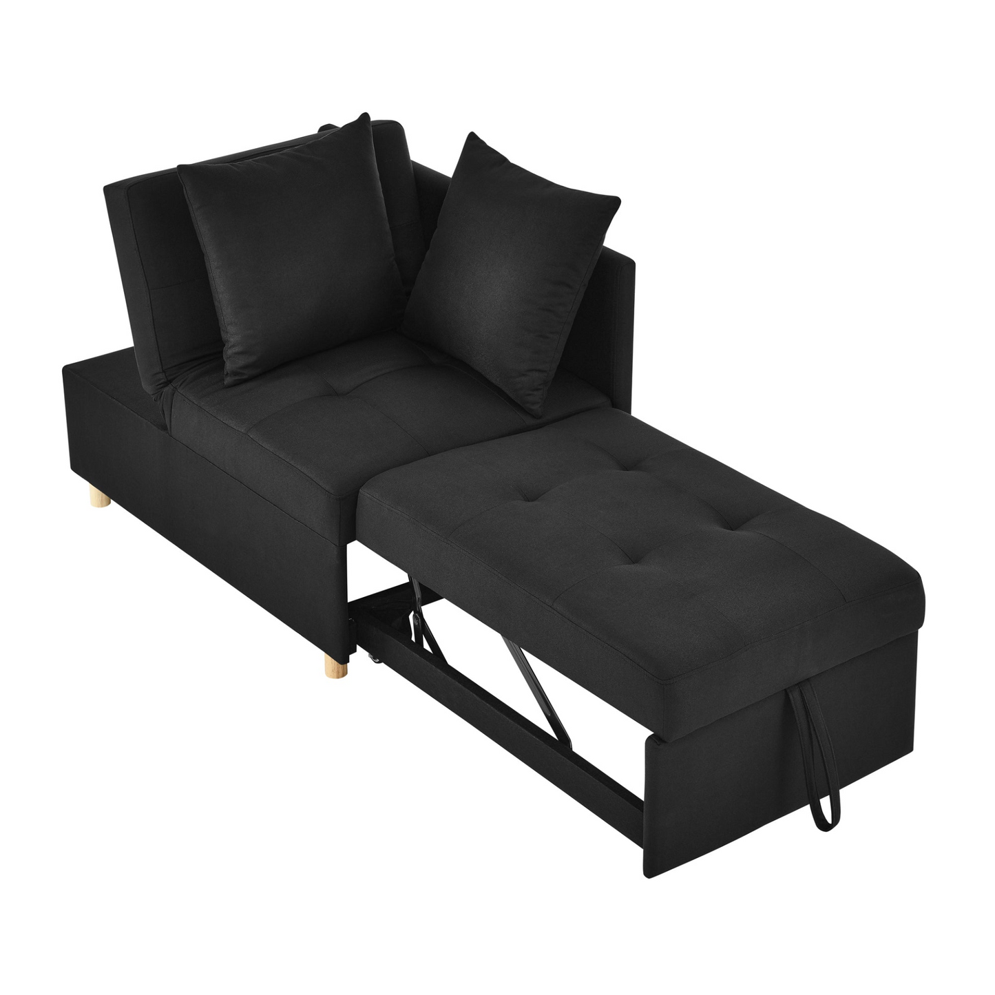 Convertible Sleeper Sofa Chair Adjustable Backrest Recliner with Pullout Sofa Bed with Wheels, Modern Linen Fabric for Living Room for Tight Spaces, Black