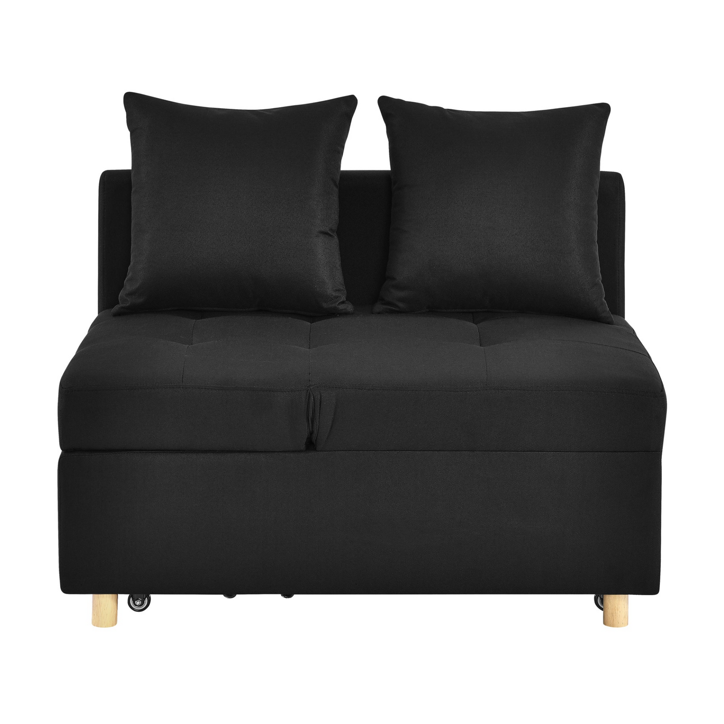 Convertible Sleeper Sofa Chair Adjustable Backrest Recliner with Pullout Sofa Bed with Wheels, Modern Linen Fabric for Living Room for Tight Spaces, Black
