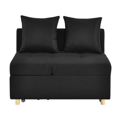 Convertible Sleeper Sofa Chair Adjustable Backrest Recliner with Pullout Sofa Bed with Wheels, Modern Linen Fabric for Living Room for Tight Spaces, Black