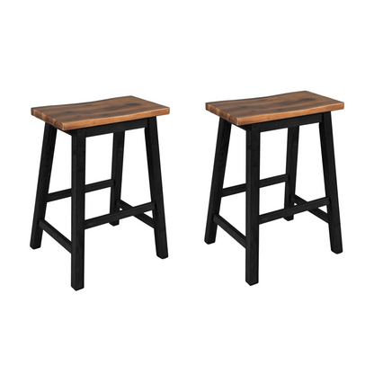 Farmhouse Rustic 2-piece Counter Height Wood Kitchen Dining Stools for Small Places, Walnut+Black