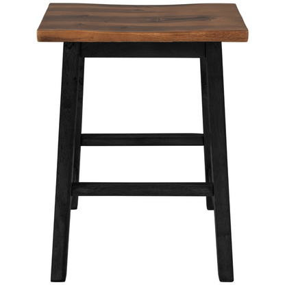 Farmhouse Rustic 2-piece Counter Height Wood Kitchen Dining Stools for Small Places, Walnut+Black