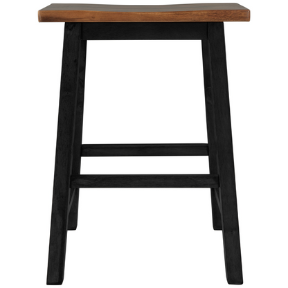 Farmhouse Rustic 2-piece Counter Height Wood Kitchen Dining Stools for Small Places, Walnut+Black