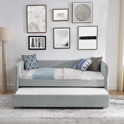 Daybed with Trundle Upholstered Tufted Sofa Bed, Twin Size, Boucle Fabric, Grey(83"x43"x29.5")