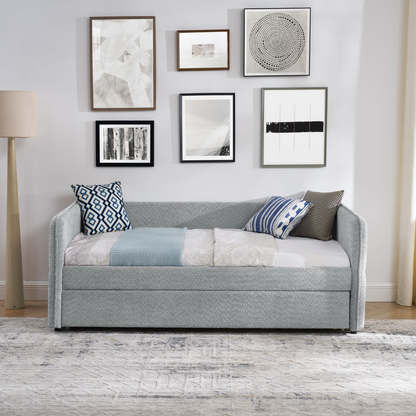 Daybed with Trundle Upholstered Tufted Sofa Bed, Twin Size, Boucle Fabric, Grey(83"x43"x29.5")
