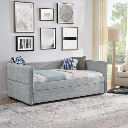 Daybed with Trundle Upholstered Tufted Sofa Bed, Twin Size, Boucle Fabric, Grey(83"x43"x29.5")