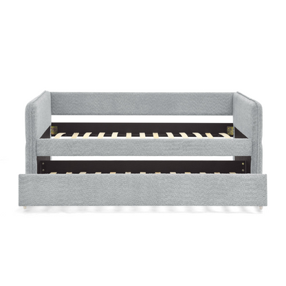 Daybed with Trundle Upholstered Tufted Sofa Bed, Twin Size, Boucle Fabric, Grey(83"x43"x29.5")