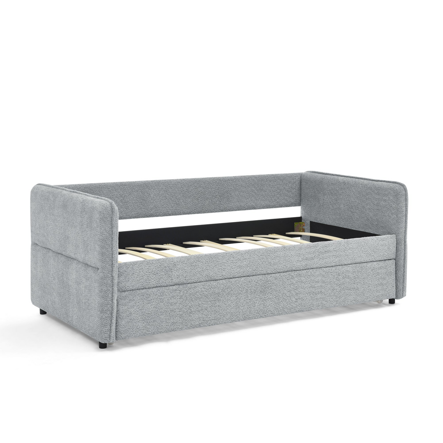 Daybed with Trundle Upholstered Tufted Sofa Bed, Twin Size, Boucle Fabric, Grey(83"x43"x29.5")