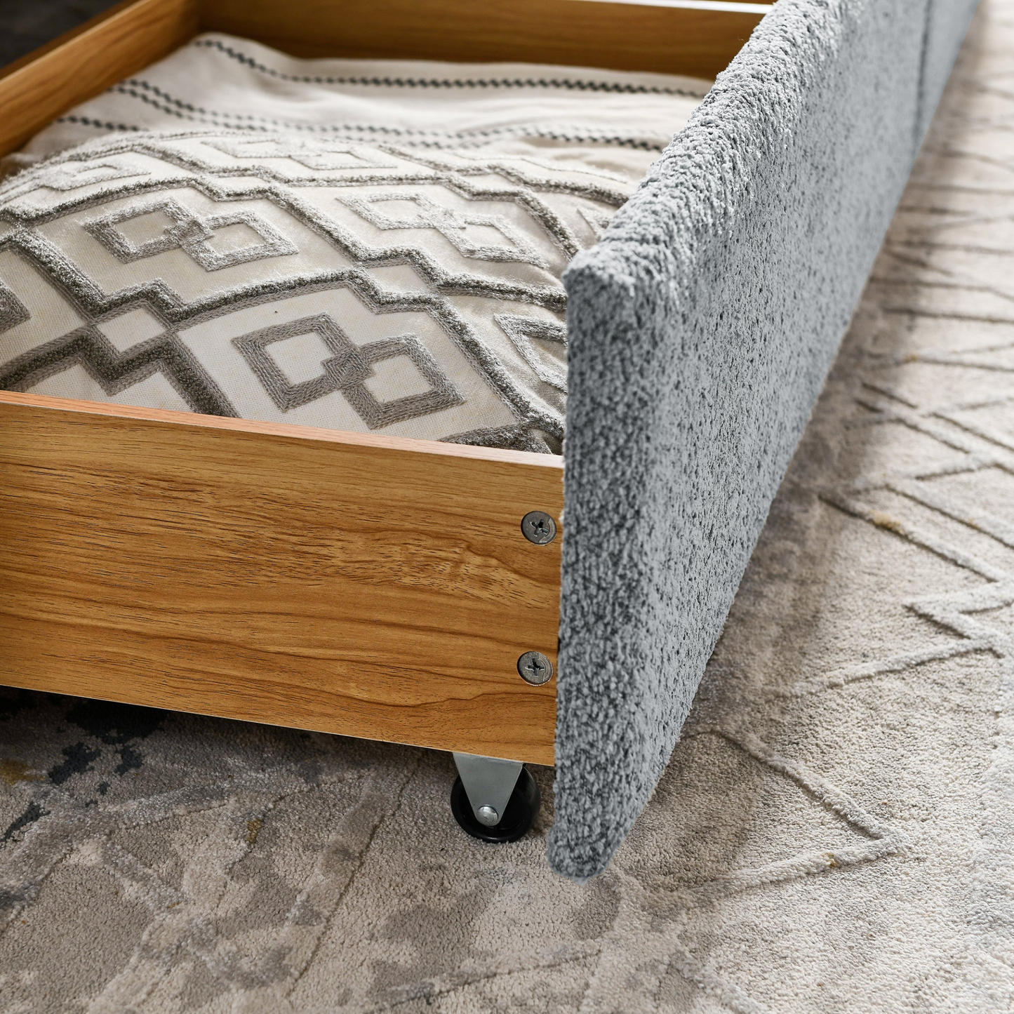 Daybed with Trundle Upholstered Tufted Sofa Bed, with Two Drawers, Queen Size, Boucle Fabric, Grey(88"x65.5"x29.5")