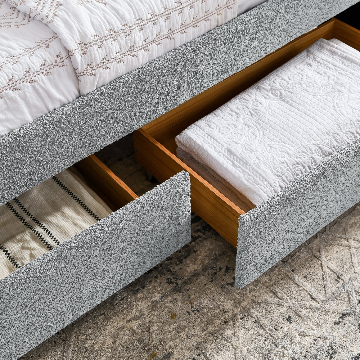 Daybed with Trundle Upholstered Tufted Sofa Bed, with Two Drawers, Queen Size, Boucle Fabric, Grey(88"x65.5"x29.5")