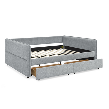 Daybed with Trundle Upholstered Tufted Sofa Bed, with Two Drawers, Queen Size, Boucle Fabric, Grey(88"x65.5"x29.5")