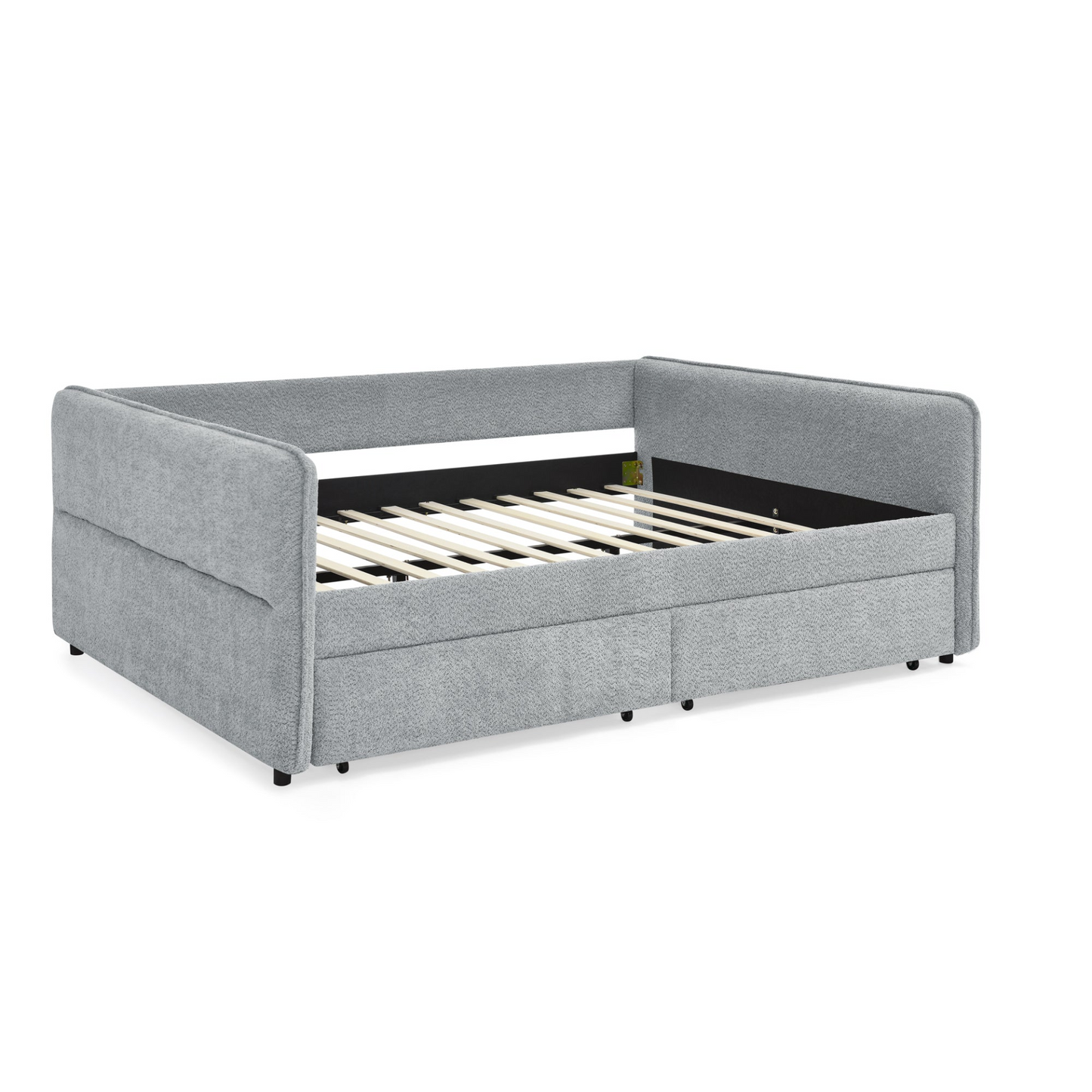 Daybed with Trundle Upholstered Tufted Sofa Bed, with Two Drawers, Queen Size, Boucle Fabric, Grey(88"x65.5"x29.5")