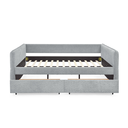 Daybed with Trundle Upholstered Tufted Sofa Bed, with Two Drawers, Queen Size, Boucle Fabric, Grey(88"x65.5"x29.5")