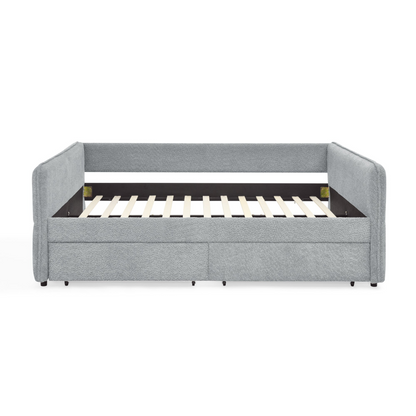 Daybed with Trundle Upholstered Tufted Sofa Bed, with Two Drawers, Queen Size, Boucle Fabric, Grey(88"x65.5"x29.5")