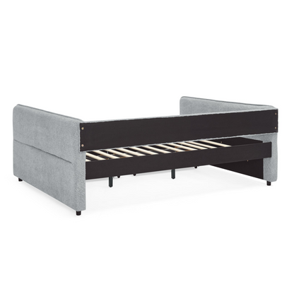 Daybed with Trundle Upholstered Tufted Sofa Bed, with Two Drawers, Queen Size, Boucle Fabric, Grey(88"x65.5"x29.5")