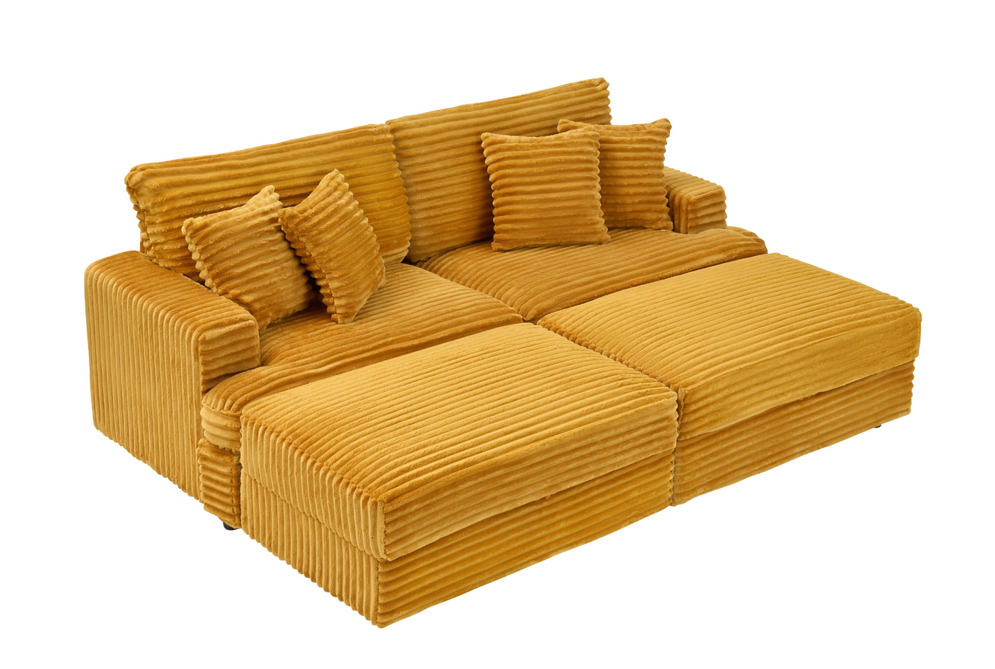 82 inches orange corduroy sofa, two storage feet +4 throw pillows, create a living room, office fashion new darling!