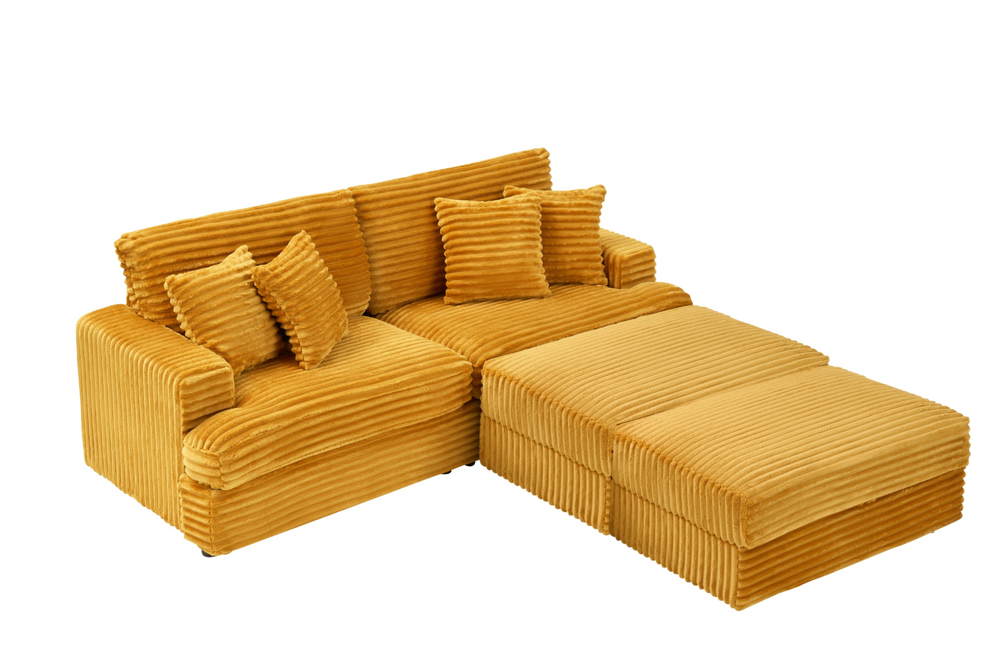 82 inches orange corduroy sofa, two storage feet +4 throw pillows, create a living room, office fashion new darling!