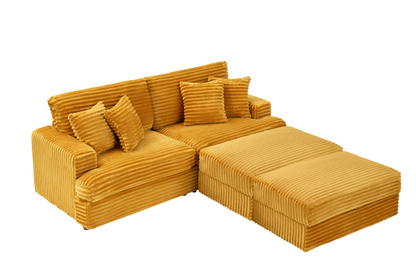 82 inches orange corduroy sofa, two storage feet +4 throw pillows, create a living room, office fashion new darling!