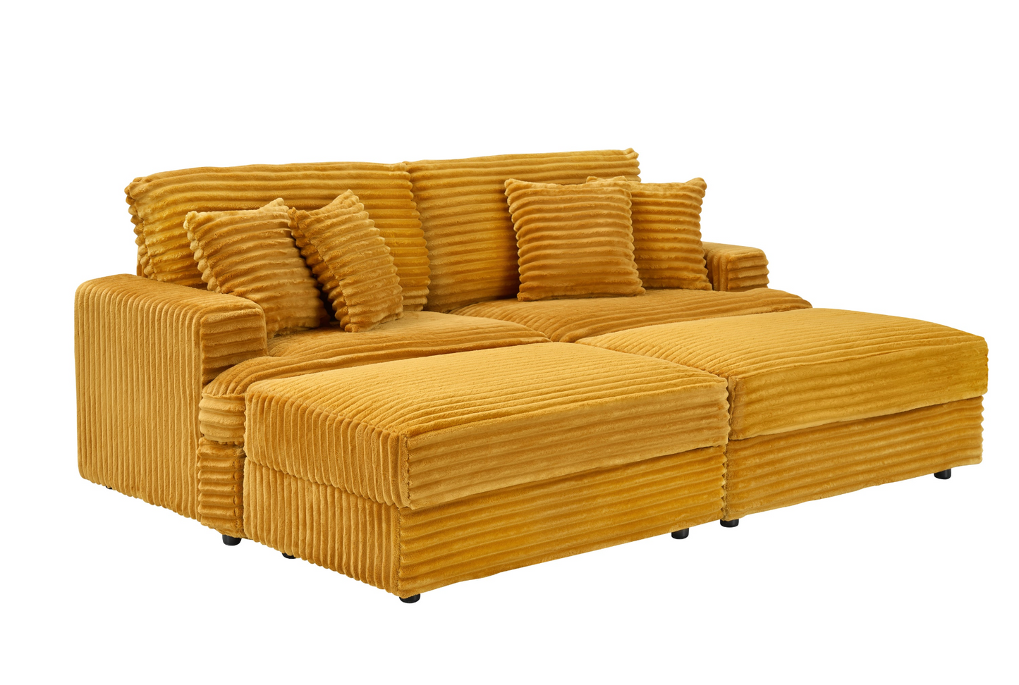 82 inches orange corduroy sofa, two storage feet +4 throw pillows, create a living room, office fashion new darling!
