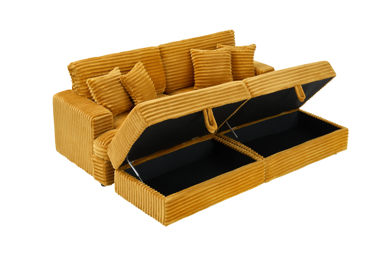 82 inches orange corduroy sofa, two storage feet +4 throw pillows, create a living room, office fashion new darling!