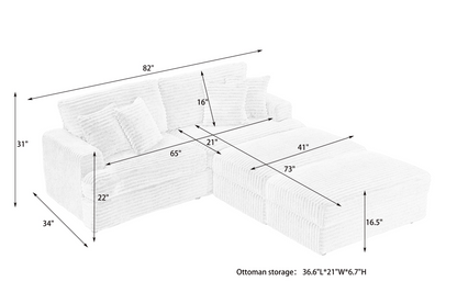 82 inches pink corduroy sofa, two storage feet +4 throw pillows, create a living room, office fashion new darling!