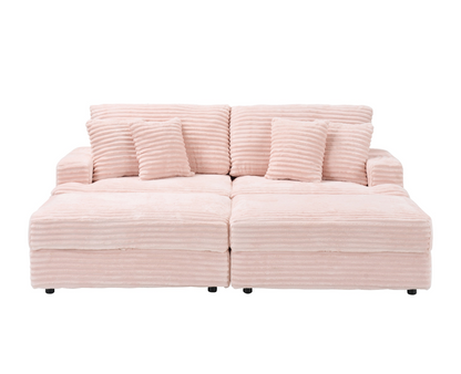 82 inches pink corduroy sofa, two storage feet +4 throw pillows, create a living room, office fashion new darling!