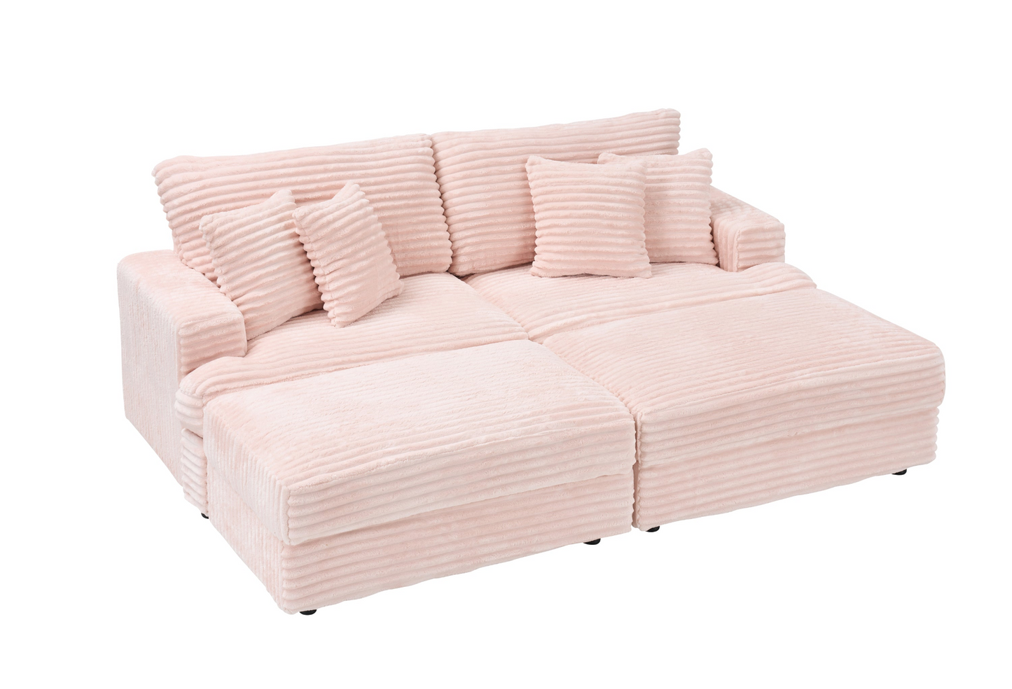 82 inches pink corduroy sofa, two storage feet +4 throw pillows, create a living room, office fashion new darling!