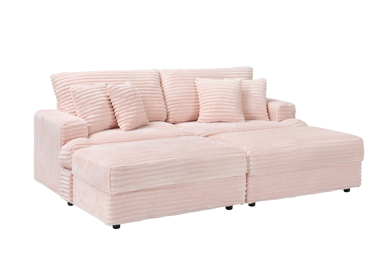82 inches pink corduroy sofa, two storage feet +4 throw pillows, create a living room, office fashion new darling!