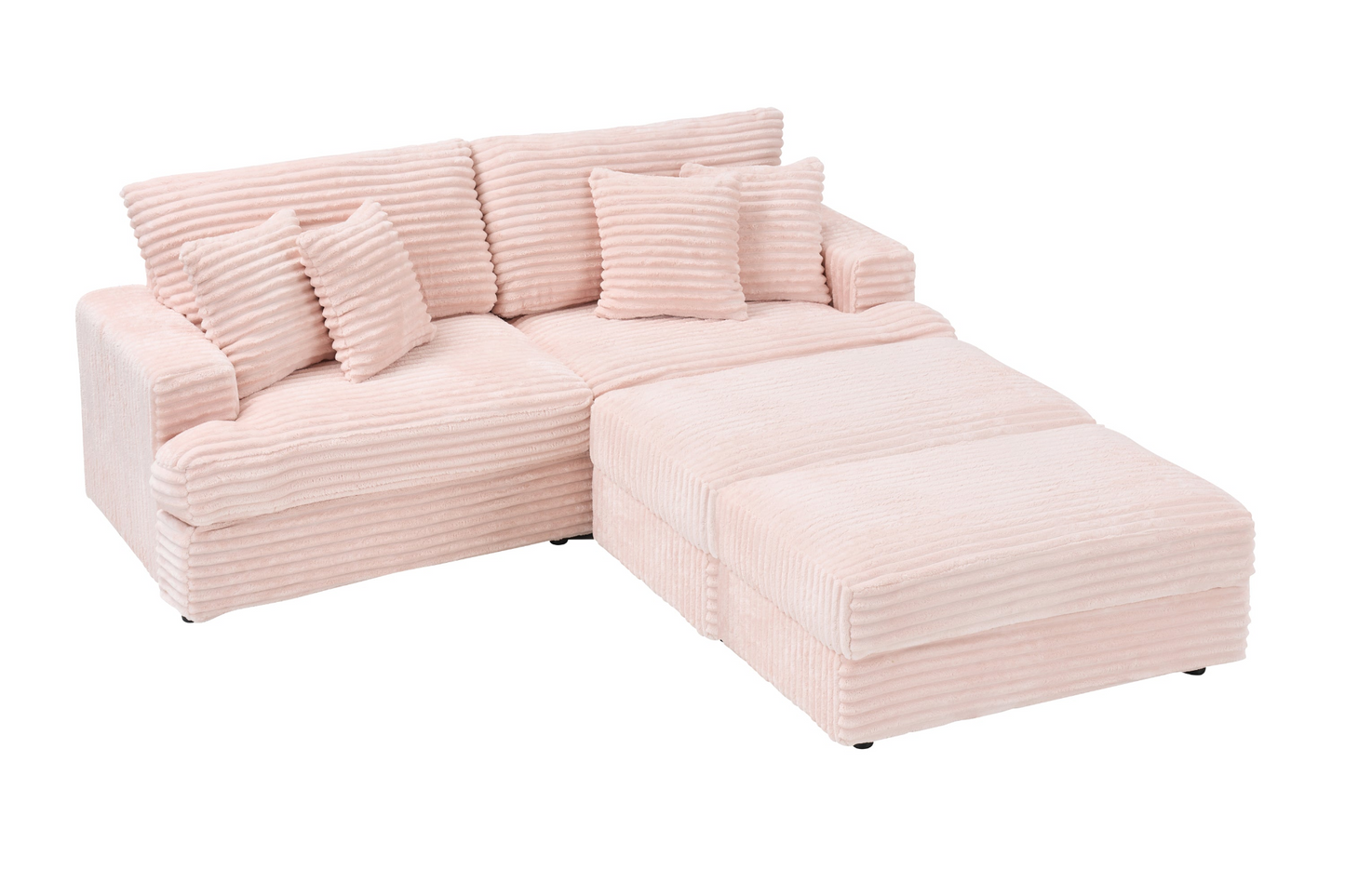 82 inches pink corduroy sofa, two storage feet +4 throw pillows, create a living room, office fashion new darling!