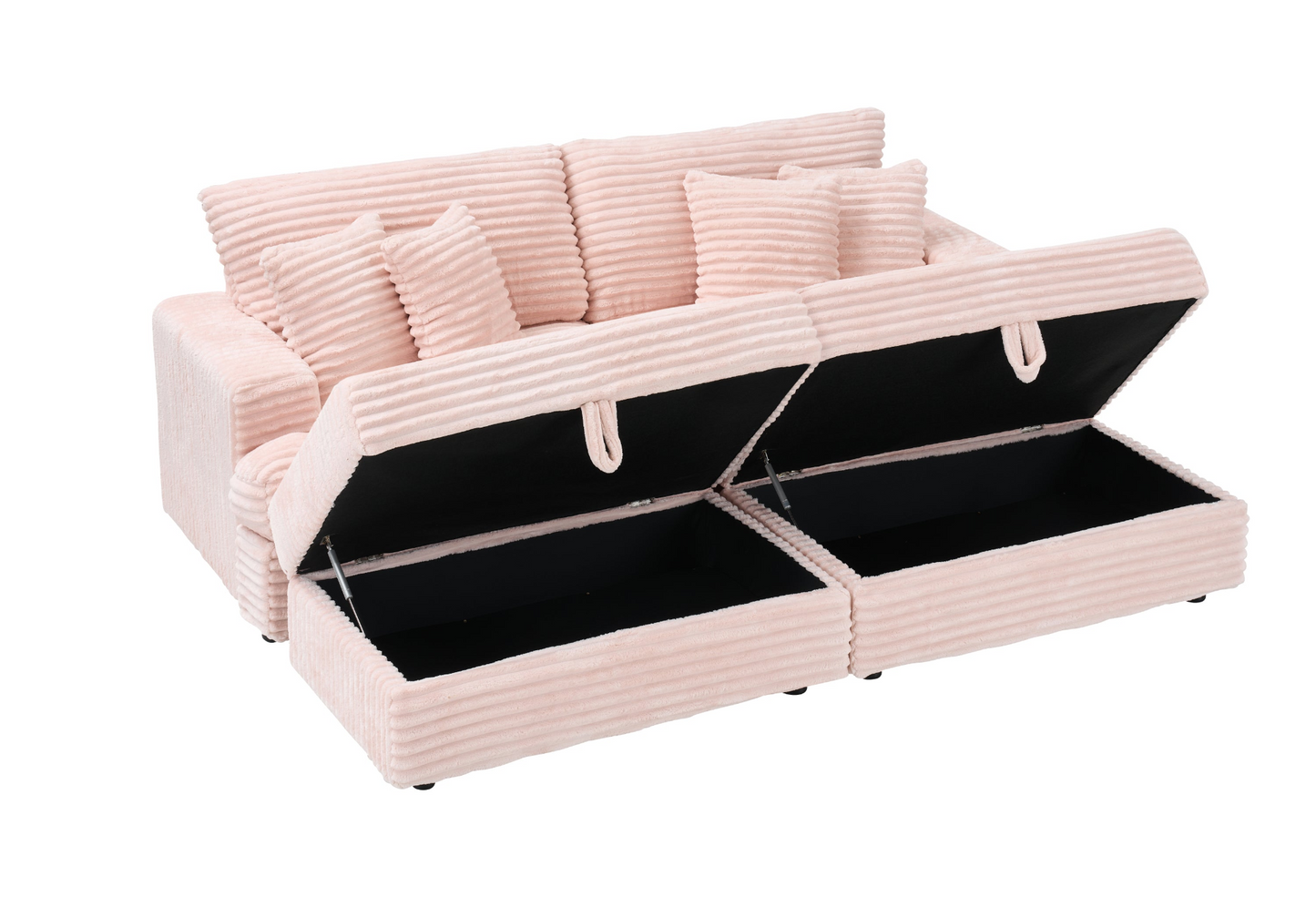 82 inches pink corduroy sofa, two storage feet +4 throw pillows, create a living room, office fashion new darling!