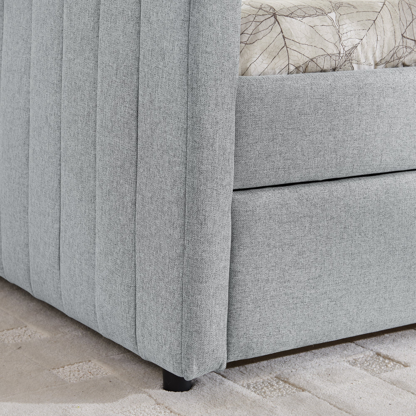 Full Size Daybed with Trundle Upholstered Sofa Bed, with Vertical Stripes, Linen Fabric, Grey (82.5"x58"x30")