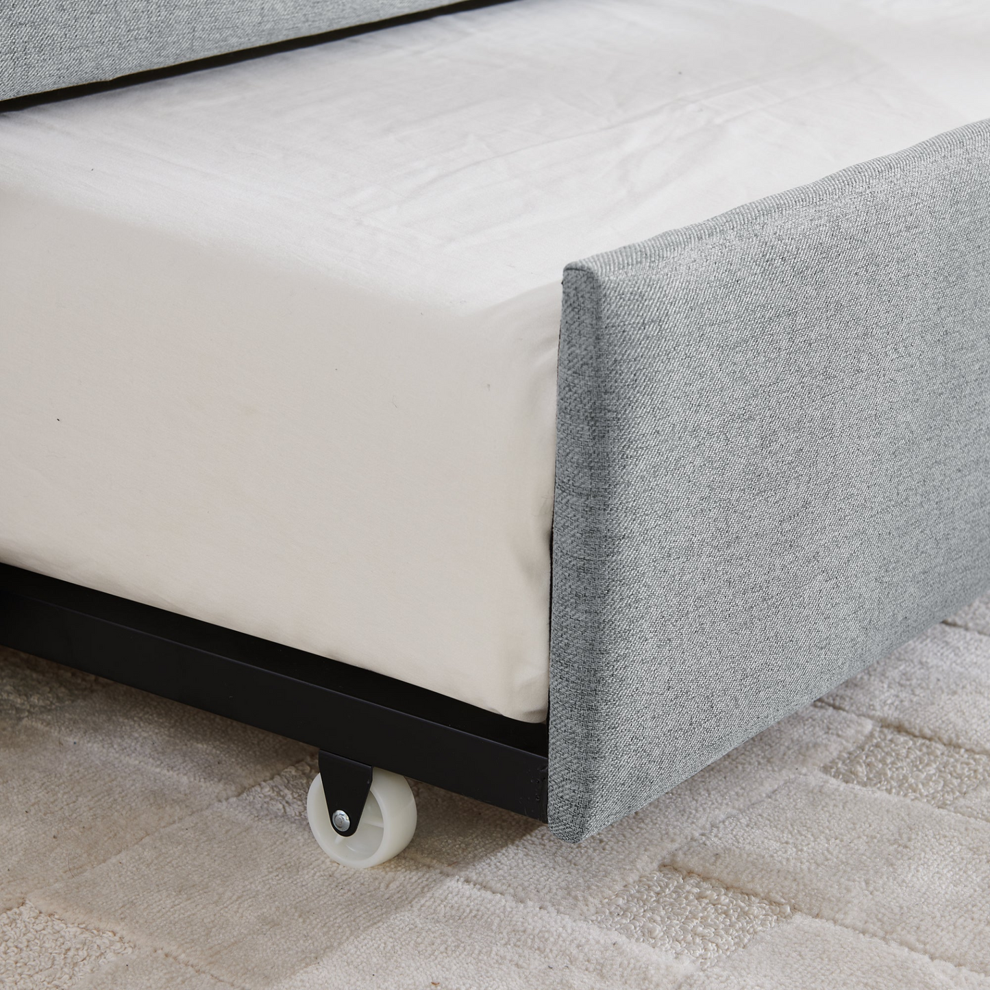 Full Size Daybed with Trundle Upholstered Sofa Bed, with Vertical Stripes, Linen Fabric, Grey (82.5"x58"x30")