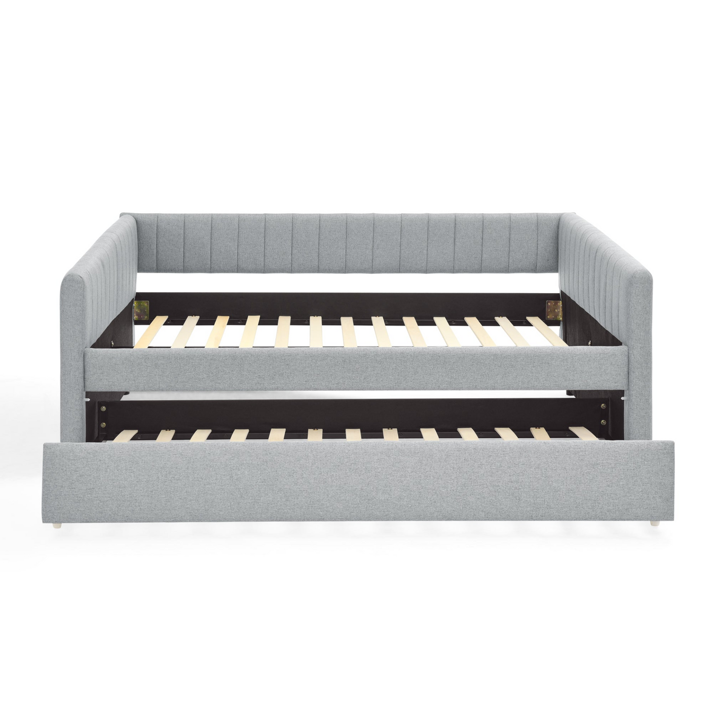 Full Size Daybed with Trundle Upholstered Sofa Bed, with Vertical Stripes, Linen Fabric, Grey (82.5"x58"x30")