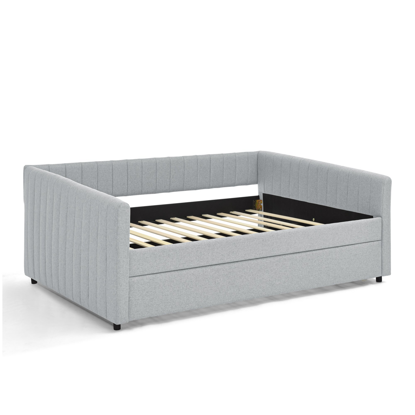 Full Size Daybed with Trundle Upholstered Sofa Bed, with Vertical Stripes, Linen Fabric, Grey (82.5"x58"x30")
