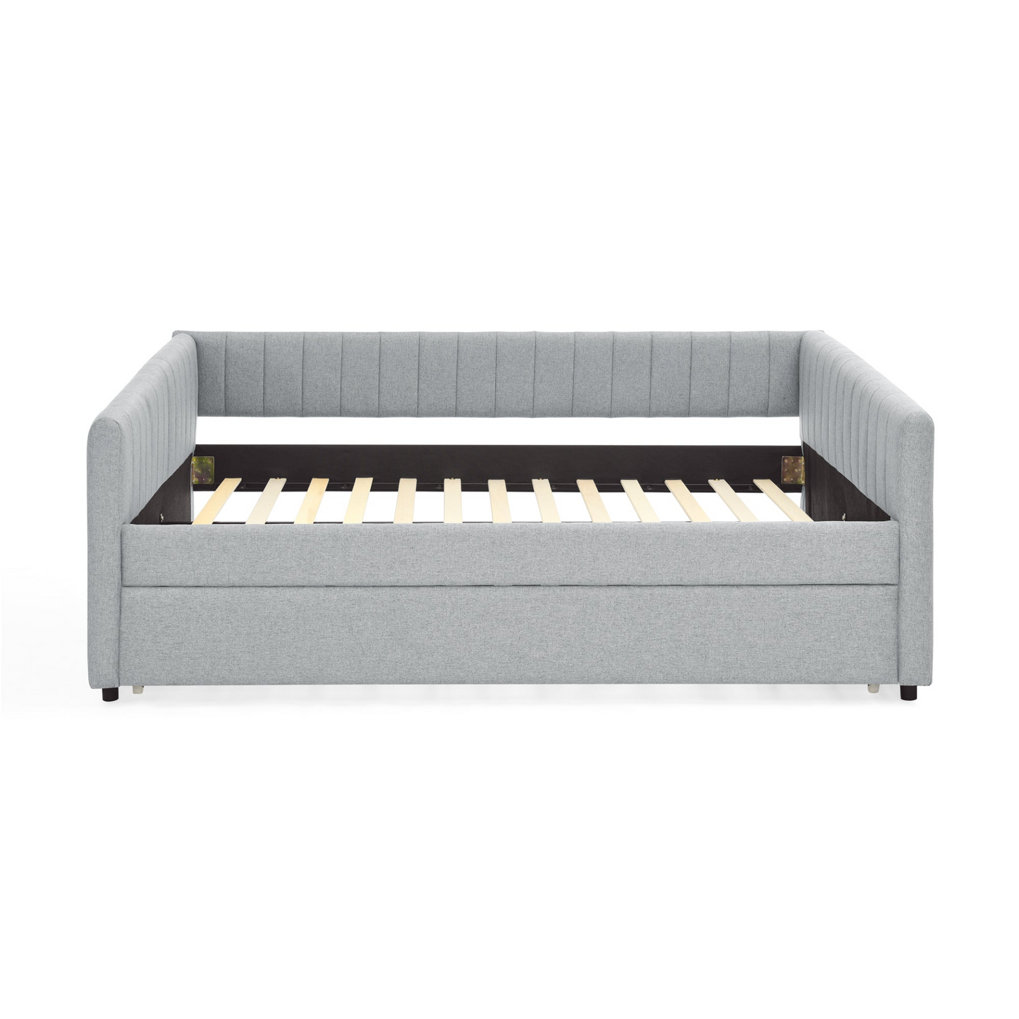 Full Size Daybed with Trundle Upholstered Sofa Bed, with Vertical Stripes, Linen Fabric, Grey (82.5"x58"x30")