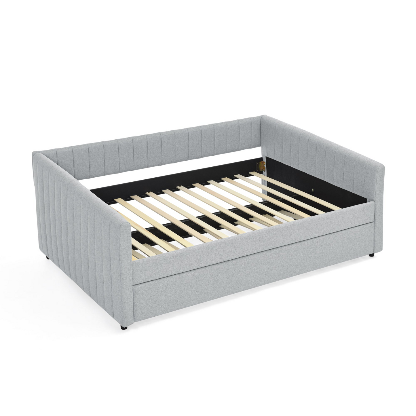 Full Size Daybed with Trundle Upholstered Sofa Bed, with Vertical Stripes, Linen Fabric, Grey (82.5"x58"x30")
