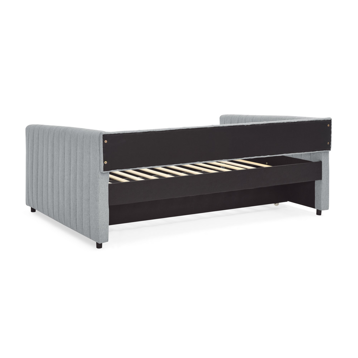 Full Size Daybed with Trundle Upholstered Sofa Bed, with Vertical Stripes, Linen Fabric, Grey (82.5"x58"x30")