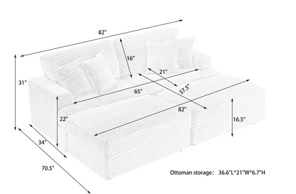 82 inches black corduroy sofa, two storage feet +4 throw pillows, create a living room, office fashion new darling!