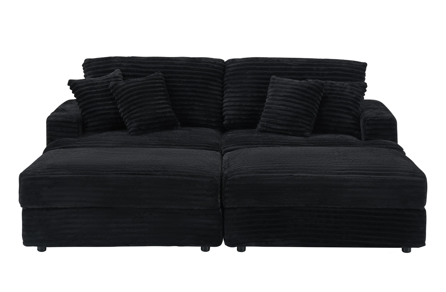 82 inches black corduroy sofa, two storage feet +4 throw pillows, create a living room, office fashion new darling!