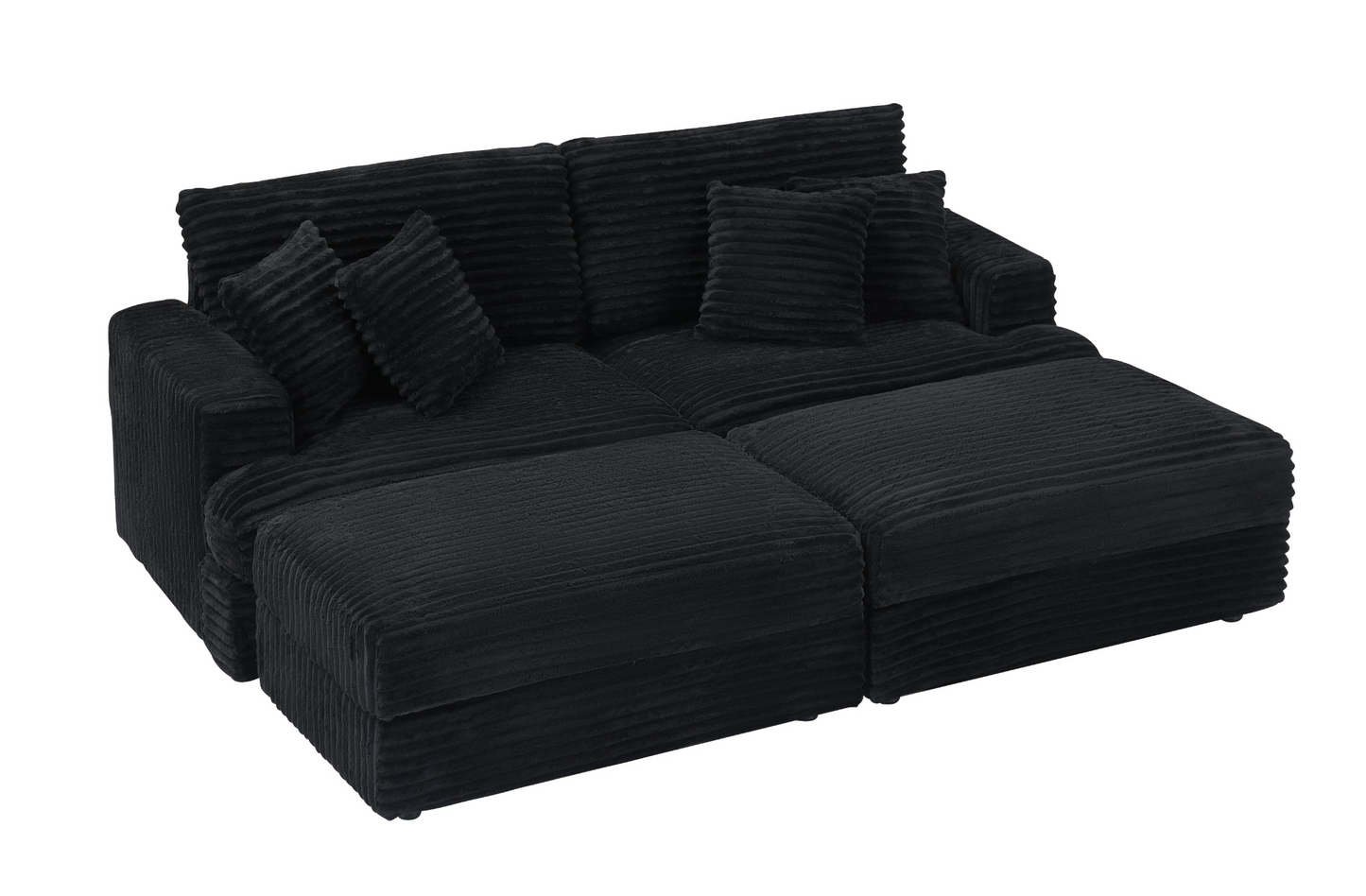 82 inches black corduroy sofa, two storage feet +4 throw pillows, create a living room, office fashion new darling!