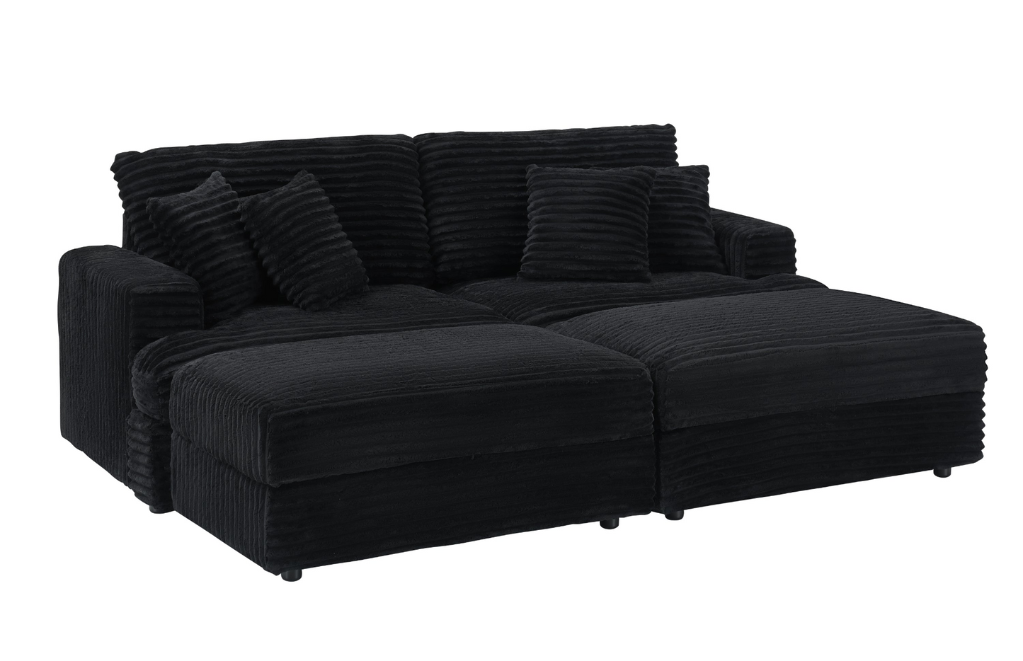 82 inches black corduroy sofa, two storage feet +4 throw pillows, create a living room, office fashion new darling!